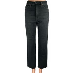 Oak + Fort Black High Waist Straight Wide Leg Trousers Denim Jeans Pants Size 26